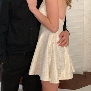 gold and white lace shimmer homecoming dress